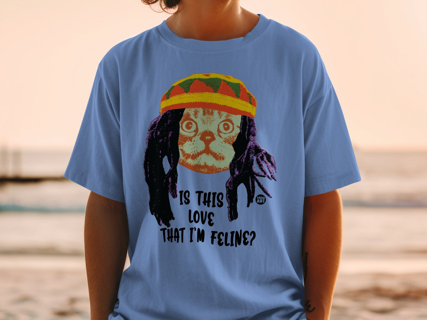 Rasta Cat Graphic Tee Is This Love That I'm Feline Shirt