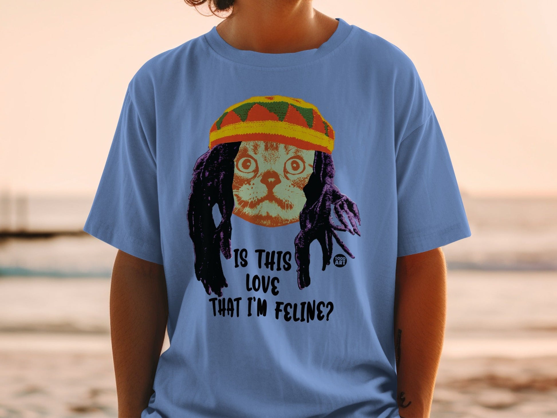 Rasta Cat Graphic Tee Is This Love That I'm Feline Shirt