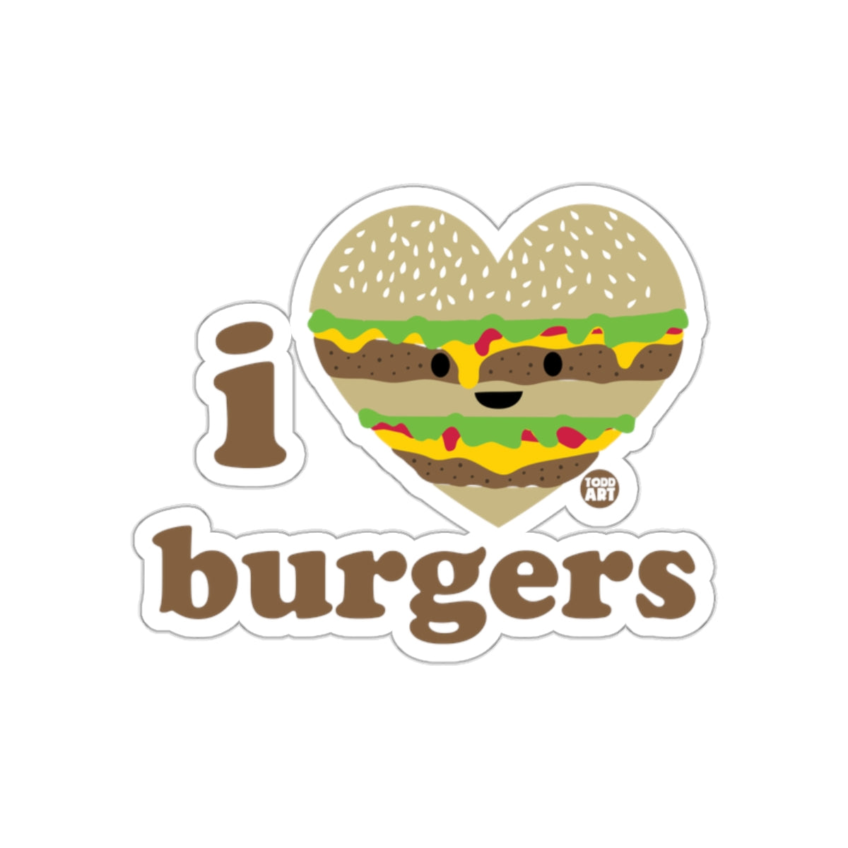 I Love Burgers Heart Shaped Fun Sticker for Food Lovers
