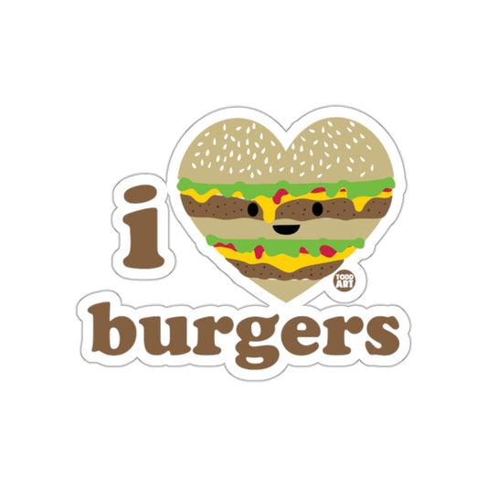 I Love Burgers Heart Shaped Fun Sticker for Food Lovers