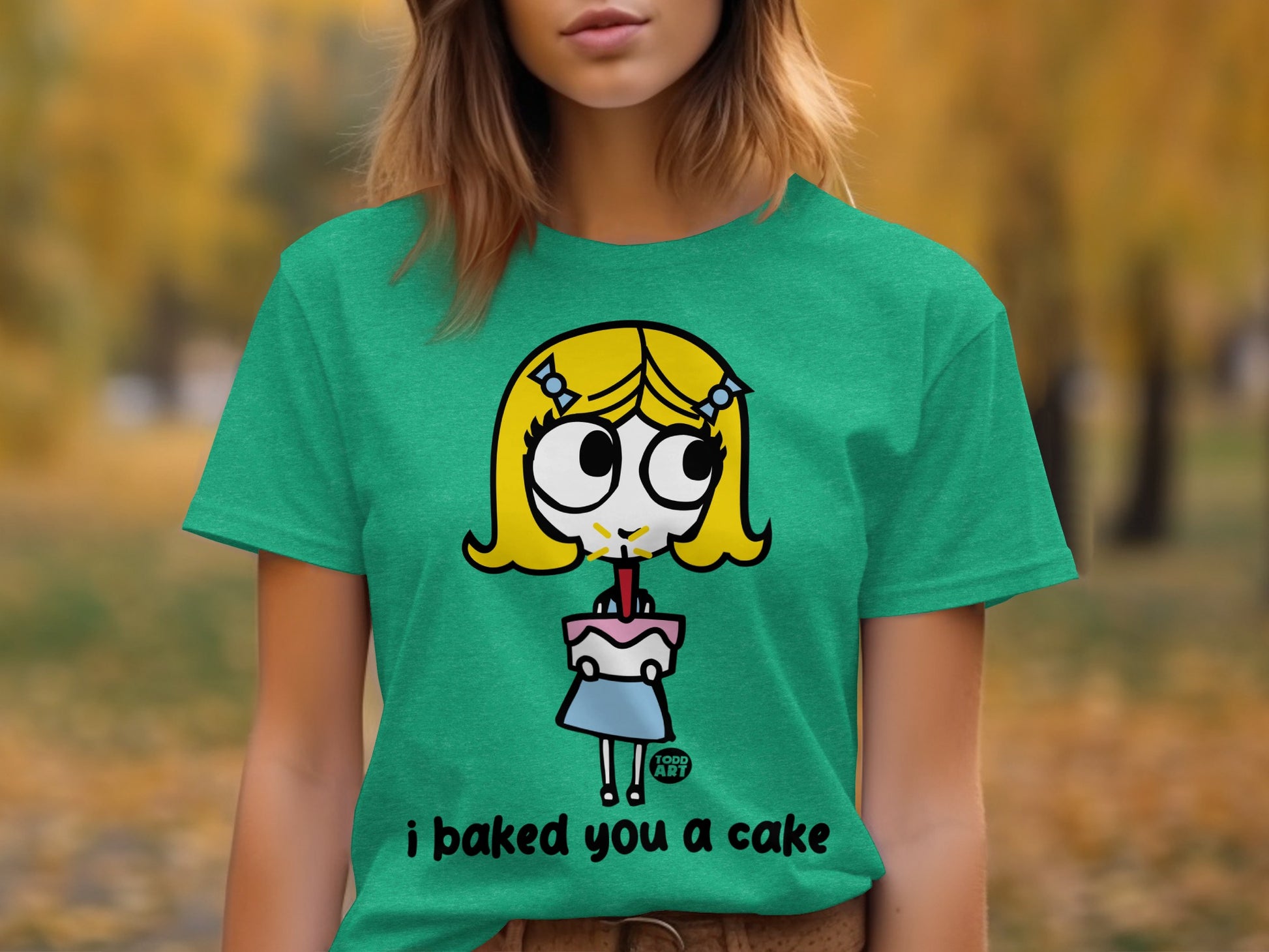 Whimsical Cake Cartoon Character T-Shirt Fun Design