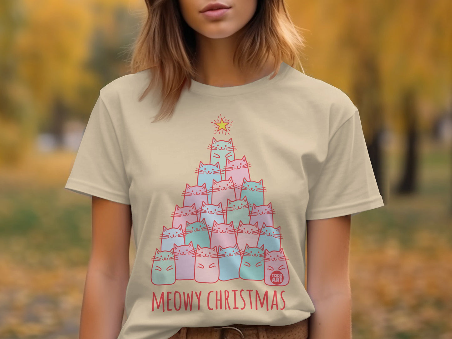 Meowy Christmas Cute Cat-Themed Graphic T-Shirt