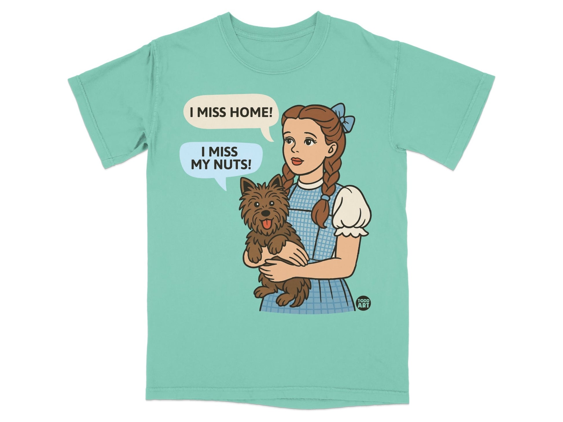Dorothy and Toto from The Wizard of Oz, saying "I miss home!" and "I miss my nuts!".