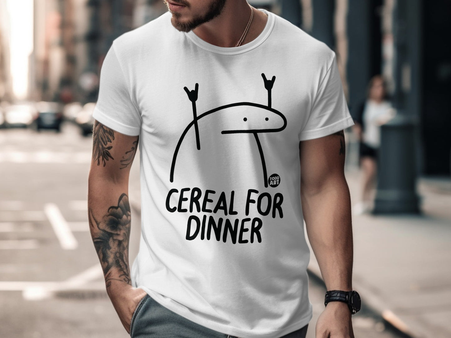 Cereal For Dinner Funny Graphic Tee Shirt