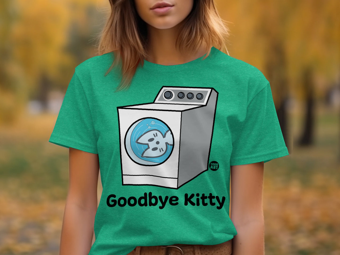 Goodbye Kitty Shirt with Cartoon Washing Machine