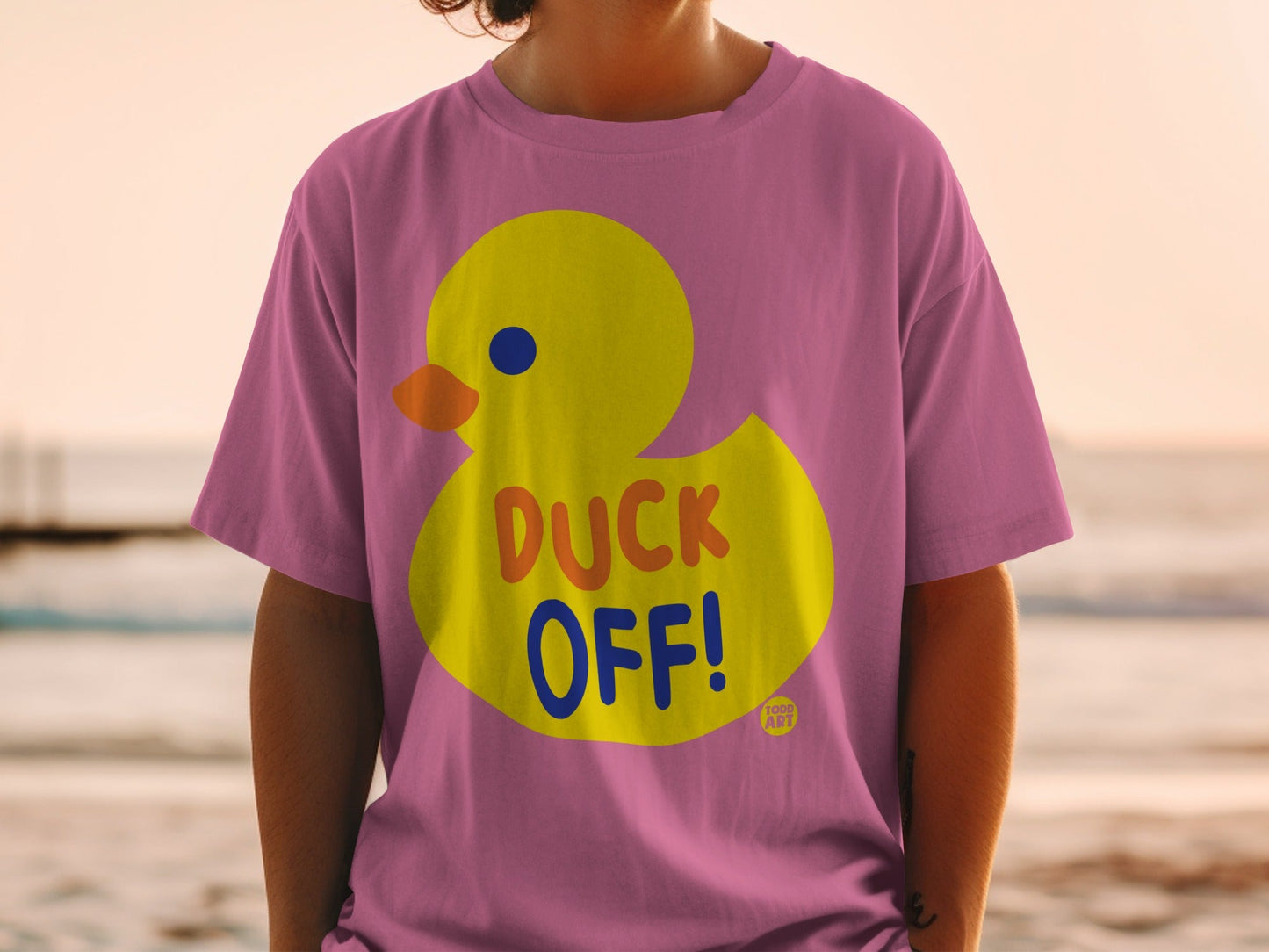 Pink T-Shirt with Duck Off Yellow Duck Graphic Design