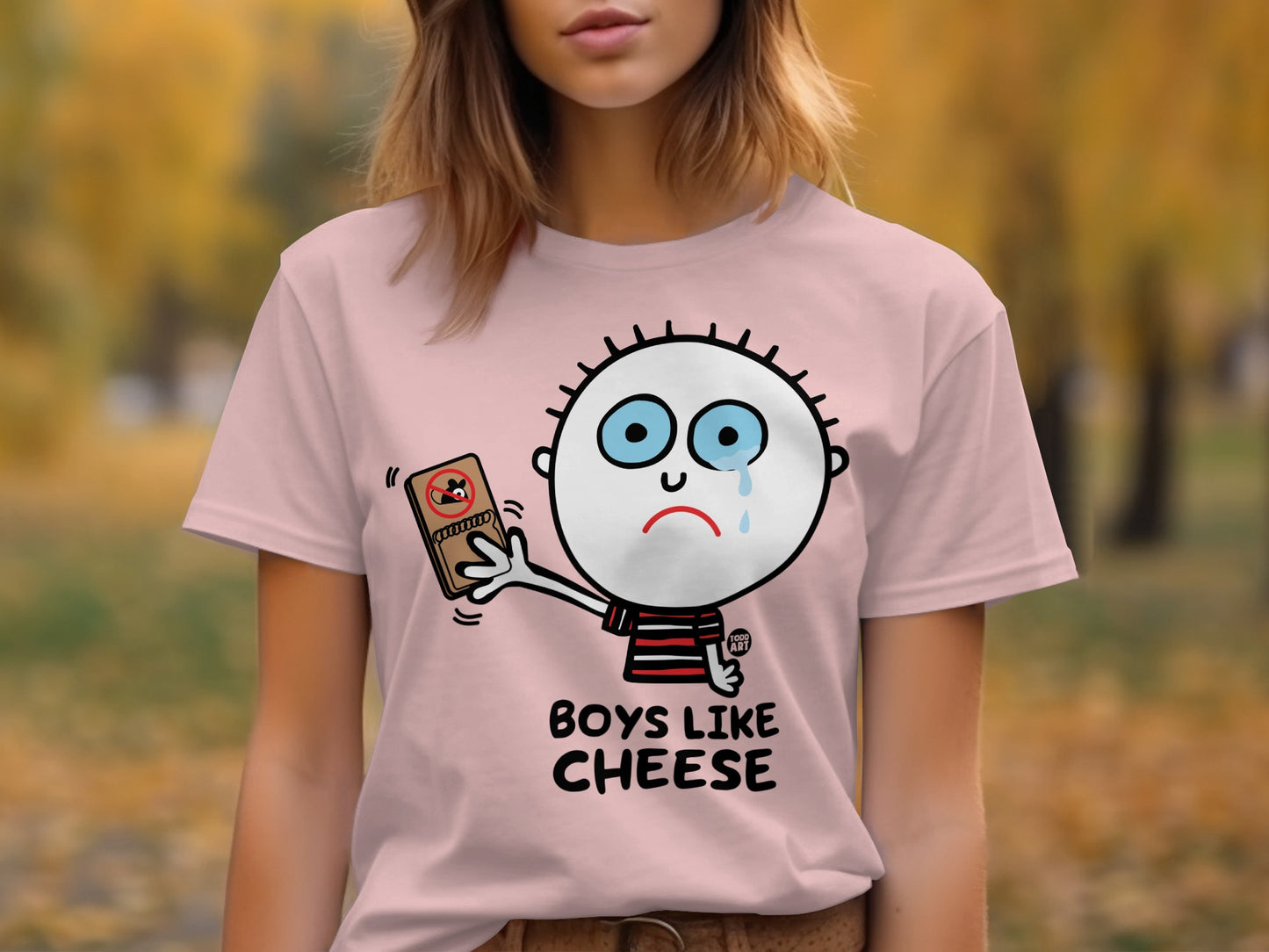 Boys Like Cheese Sad Cartoon Graphic T-shirt