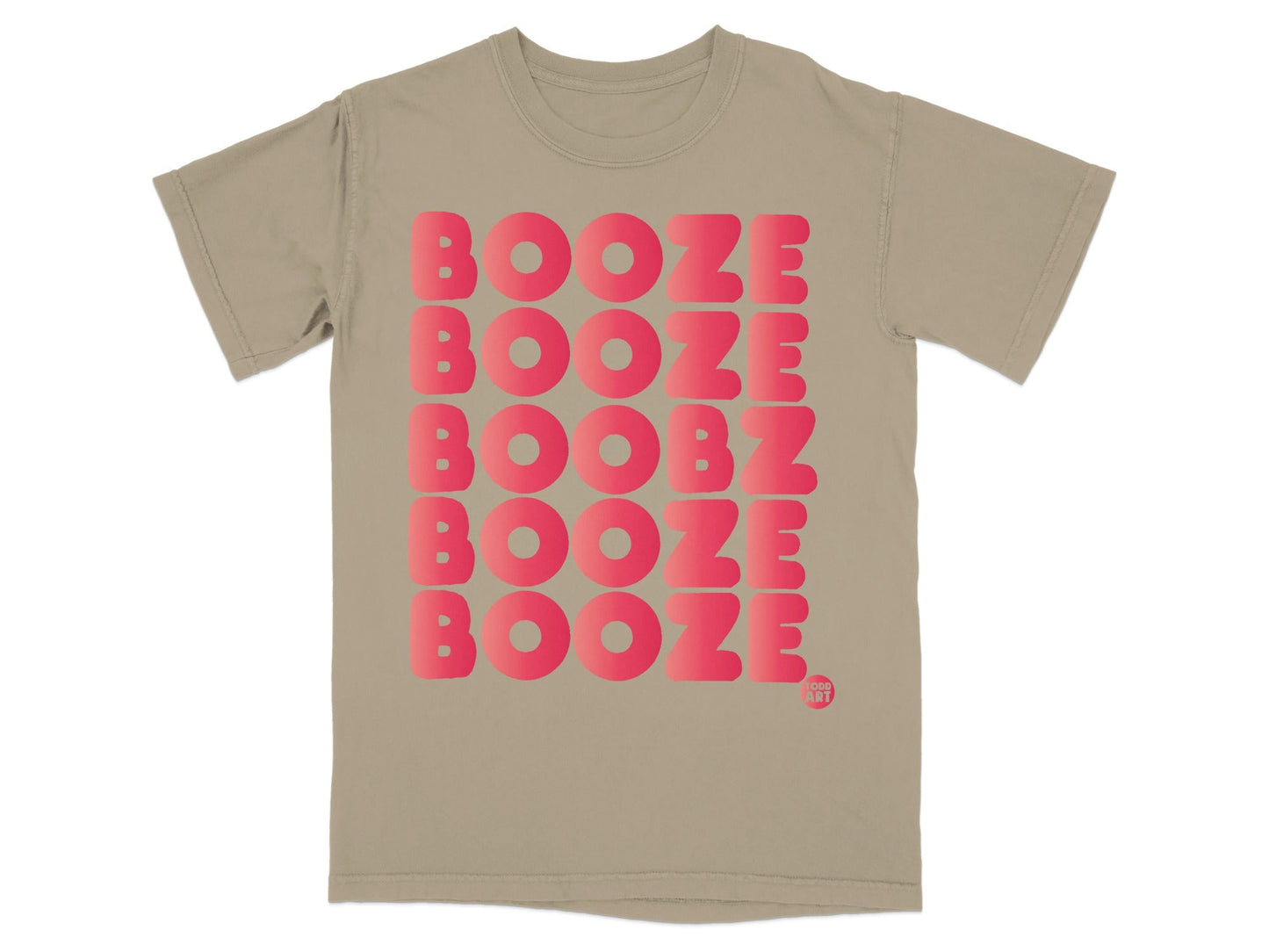 Booze Boobz Booze Repeated Graphic T-Shirt