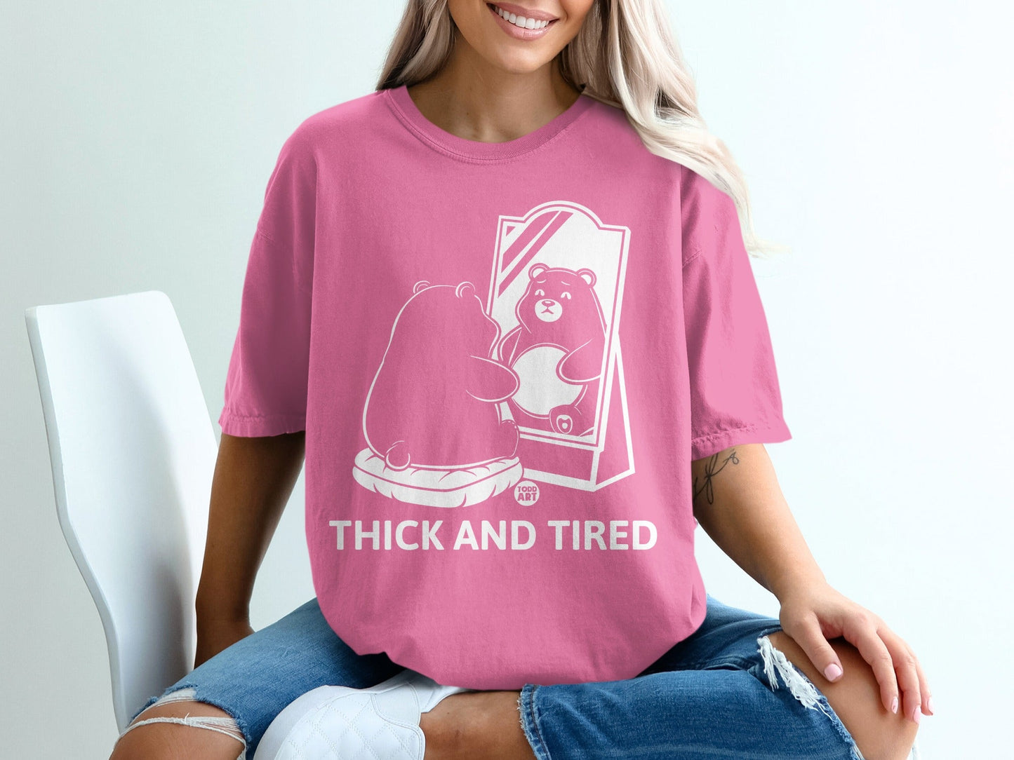 Thick and Tired Bear Mirror Print T-shirt