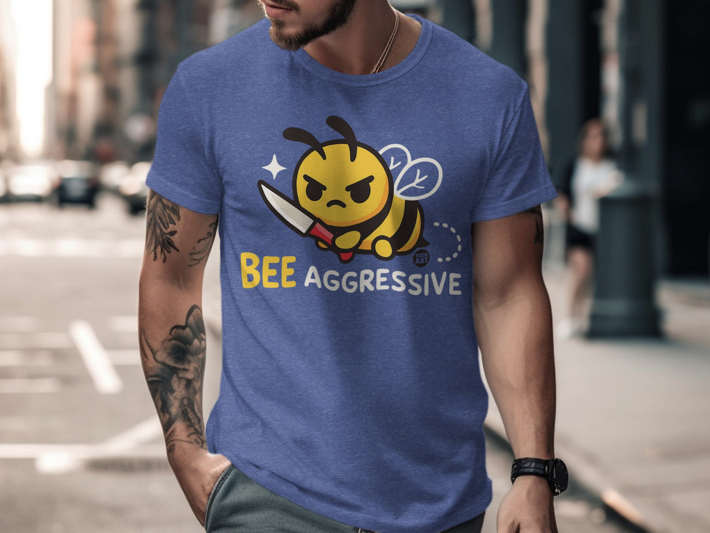 Cute Bee Aggressive Graphic Design T-shirt