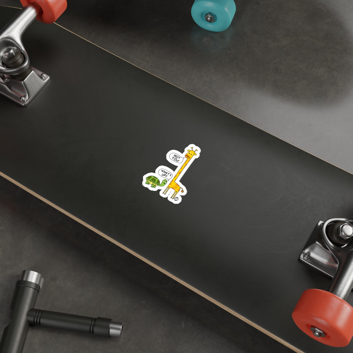 Fun Giraffe Saying Wow Cool on Skateboard Deck