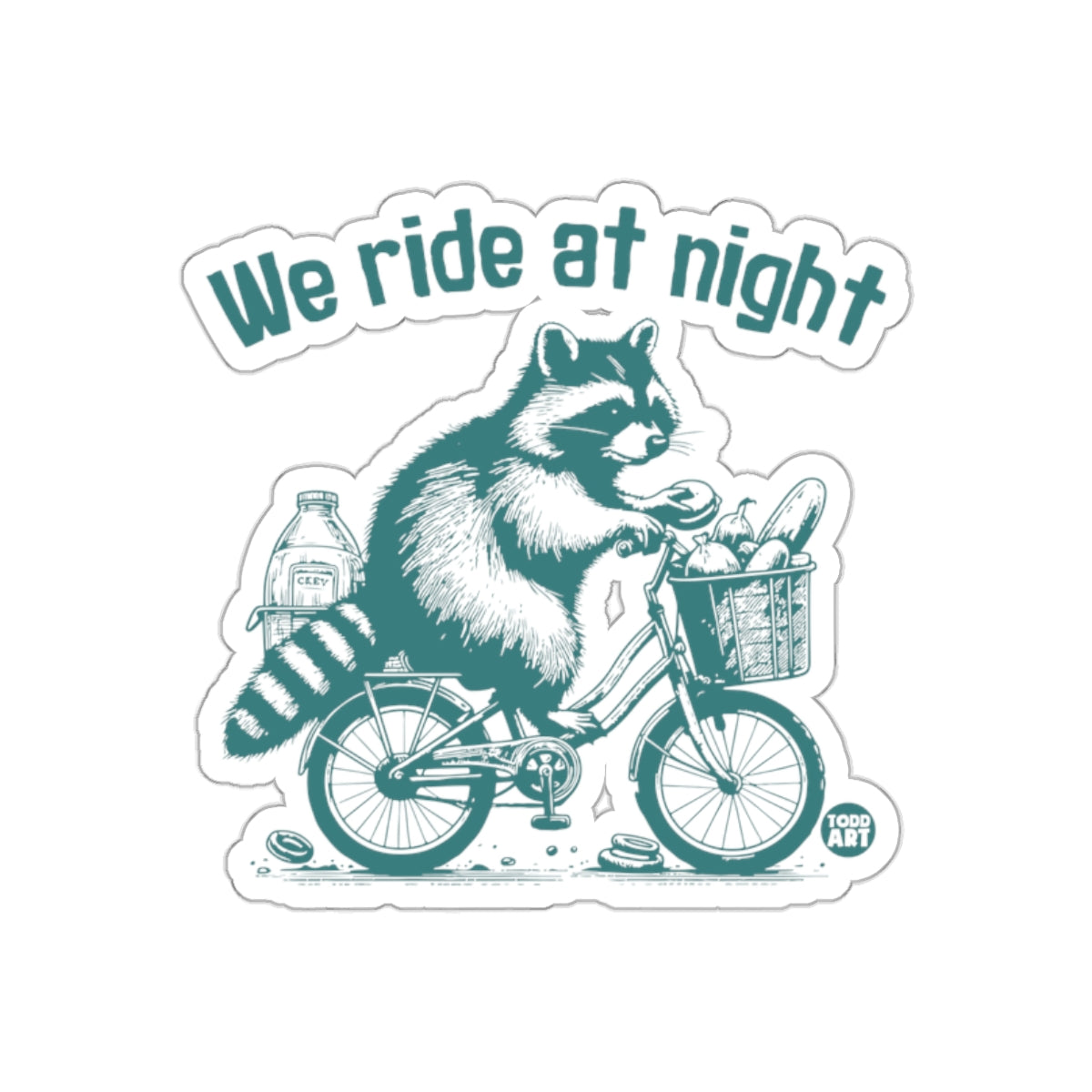 We Ride At Night Raccoon On a Bike With Groceries sticker