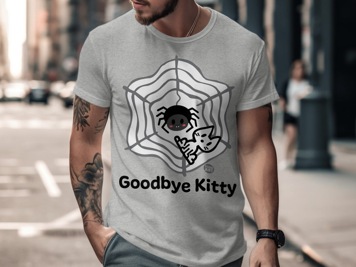 Cute Cat and Spider Graphic Tee Goodbye Kitty Shirt