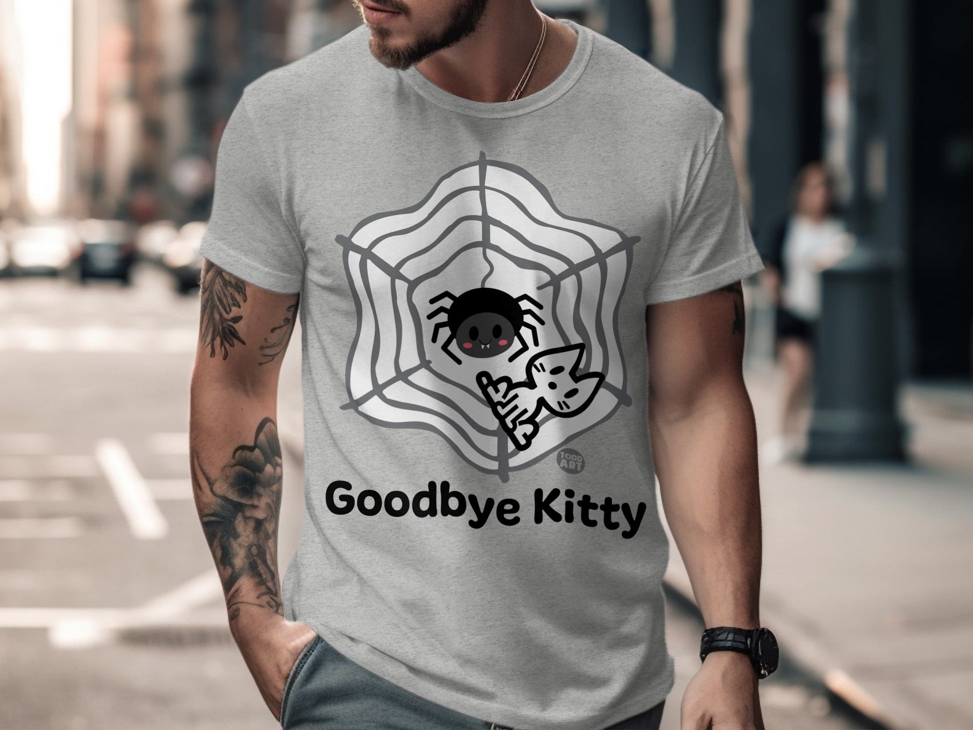 Cute Cat and Spider Graphic Tee Goodbye Kitty Shirt