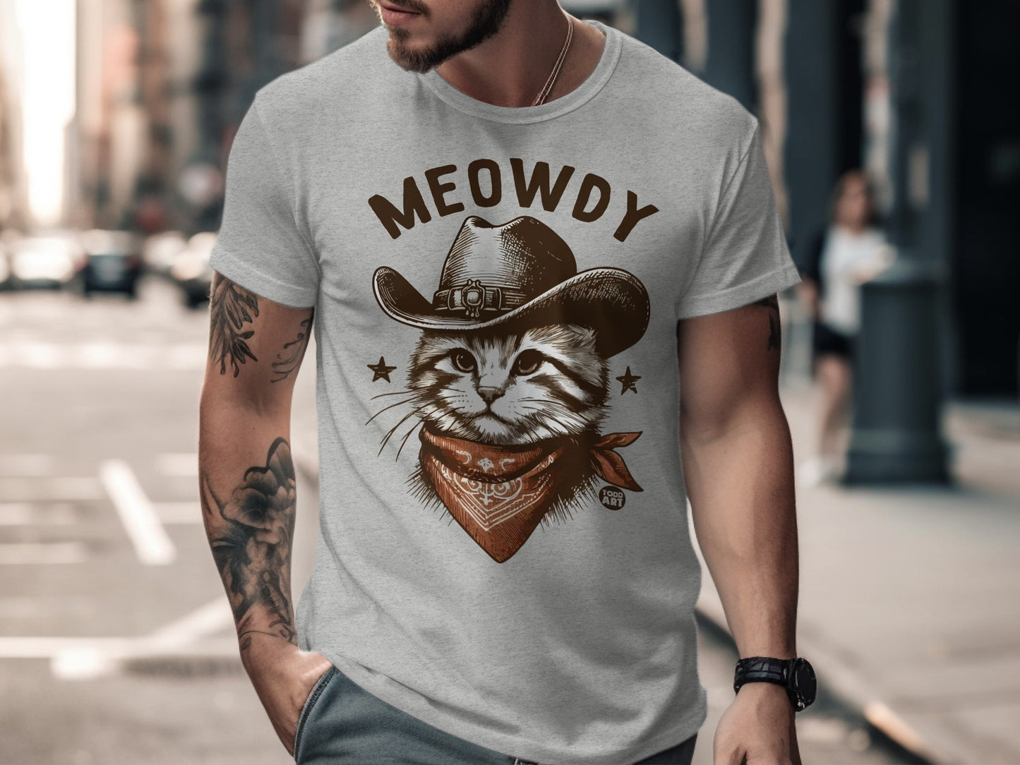 Meowdy Cowboy Cat Graphic Tee Shirt