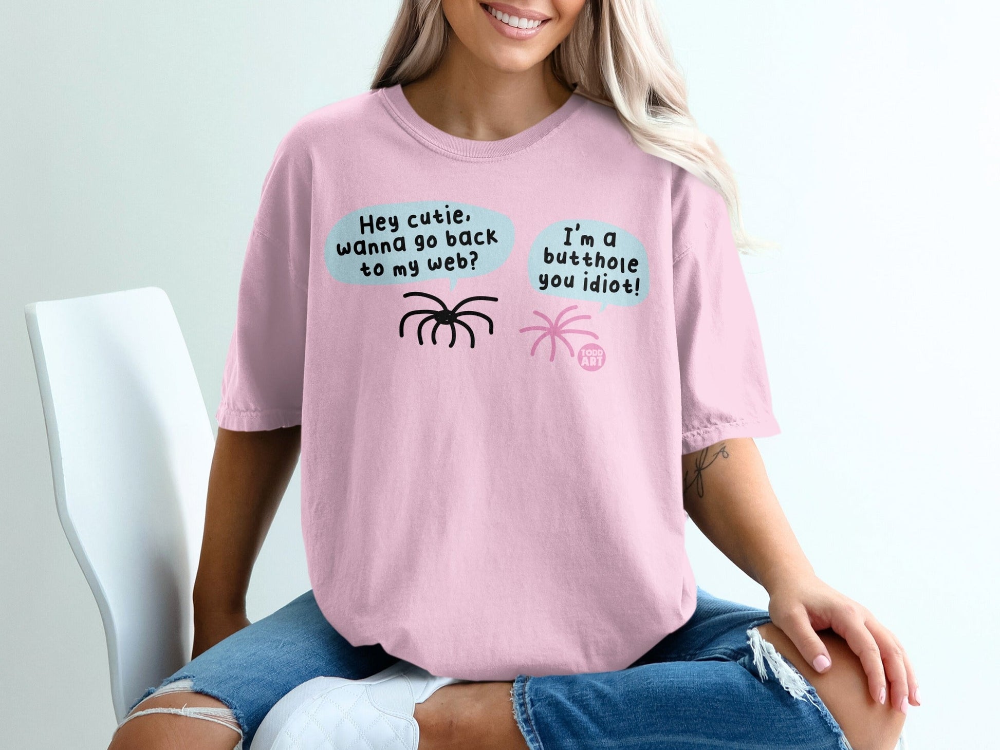 Funny Cute Spider and Palm Tree Graphic Tee Shirt