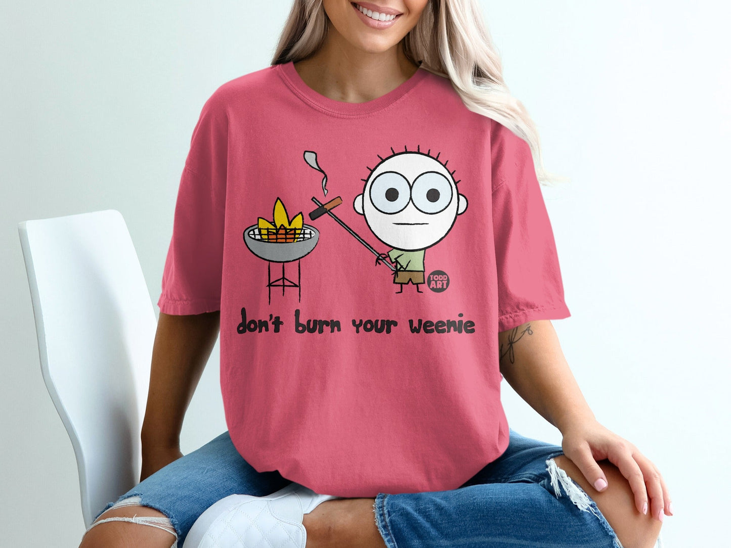 Don't Burn Your Weenie Cartoon Graphic T-Shirt