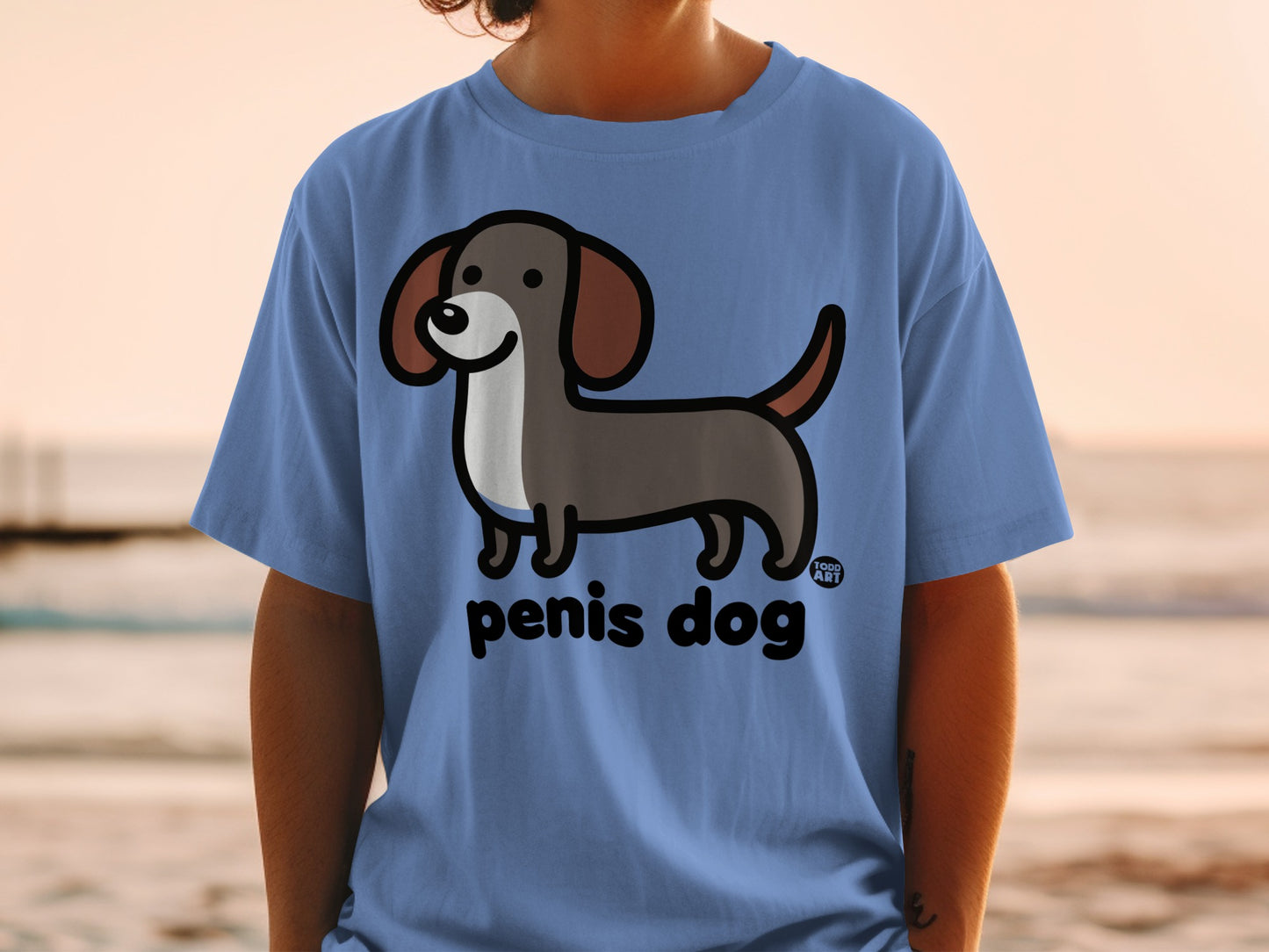 Funny Cartoon Dachshund Penis Dog Graphic T-Shirt