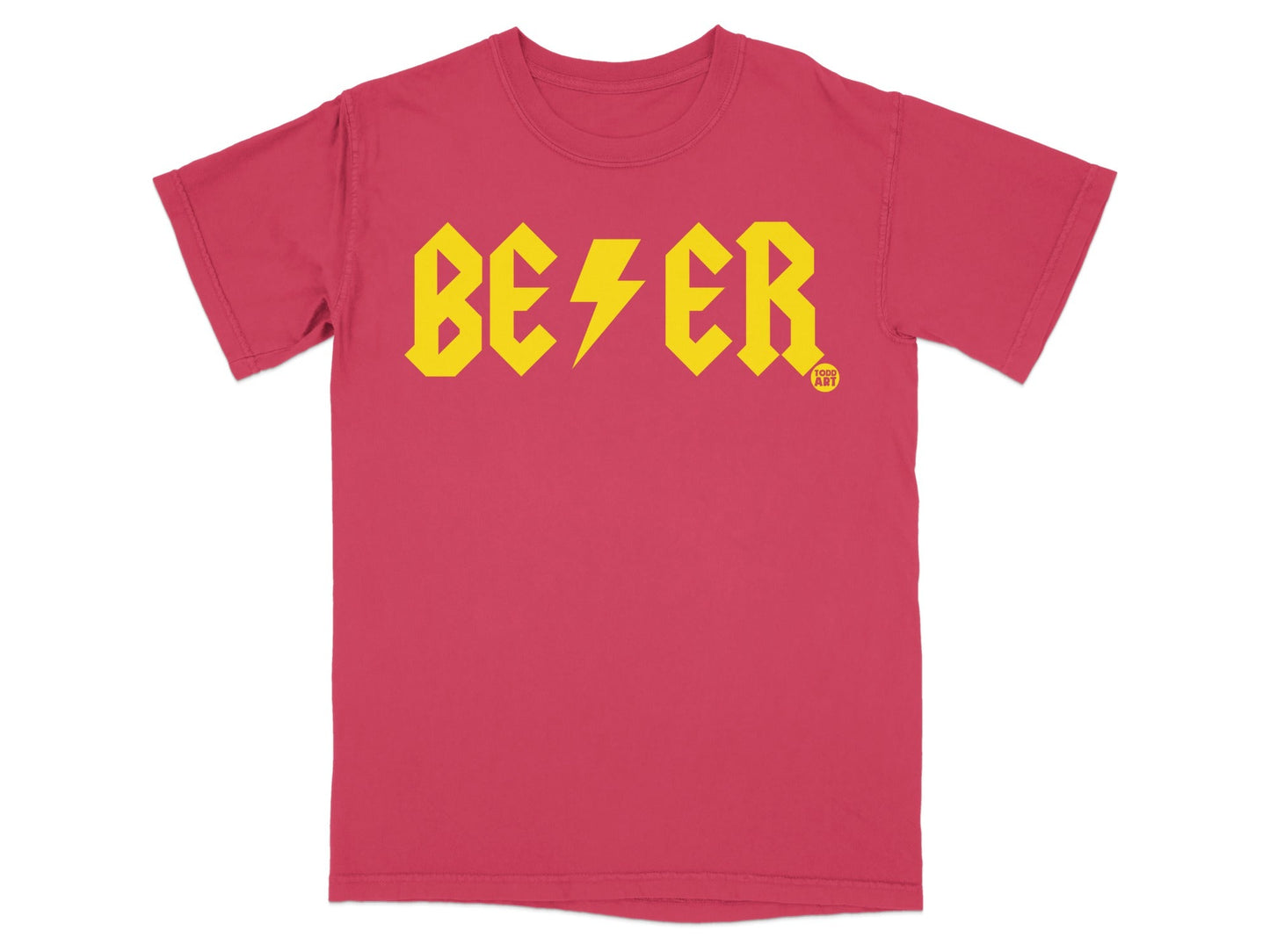 Red T-Shirt with Bold Yellow Bezer Print Graphic Tee