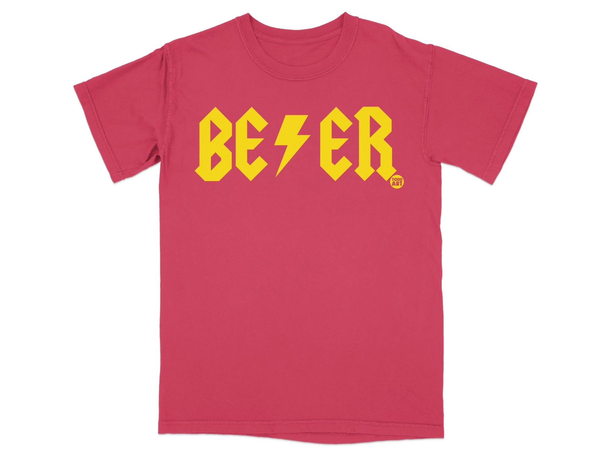 Red T-Shirt with Bold Yellow Bezer Print Graphic Tee