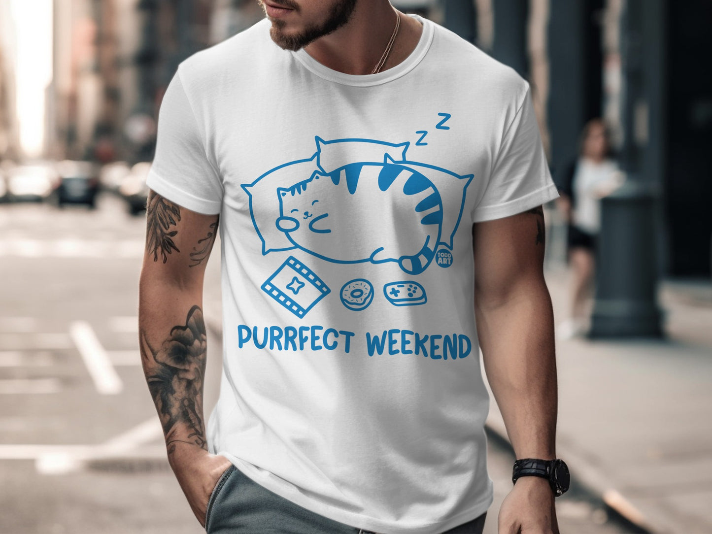 Purrfect Weekend Cute Cat Graphic T-shirt for Relaxation