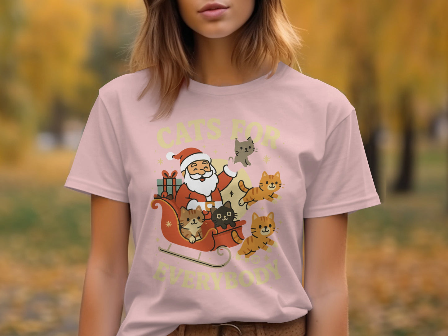 Cats for Everybody Santa Riding Sleigh T-shirt