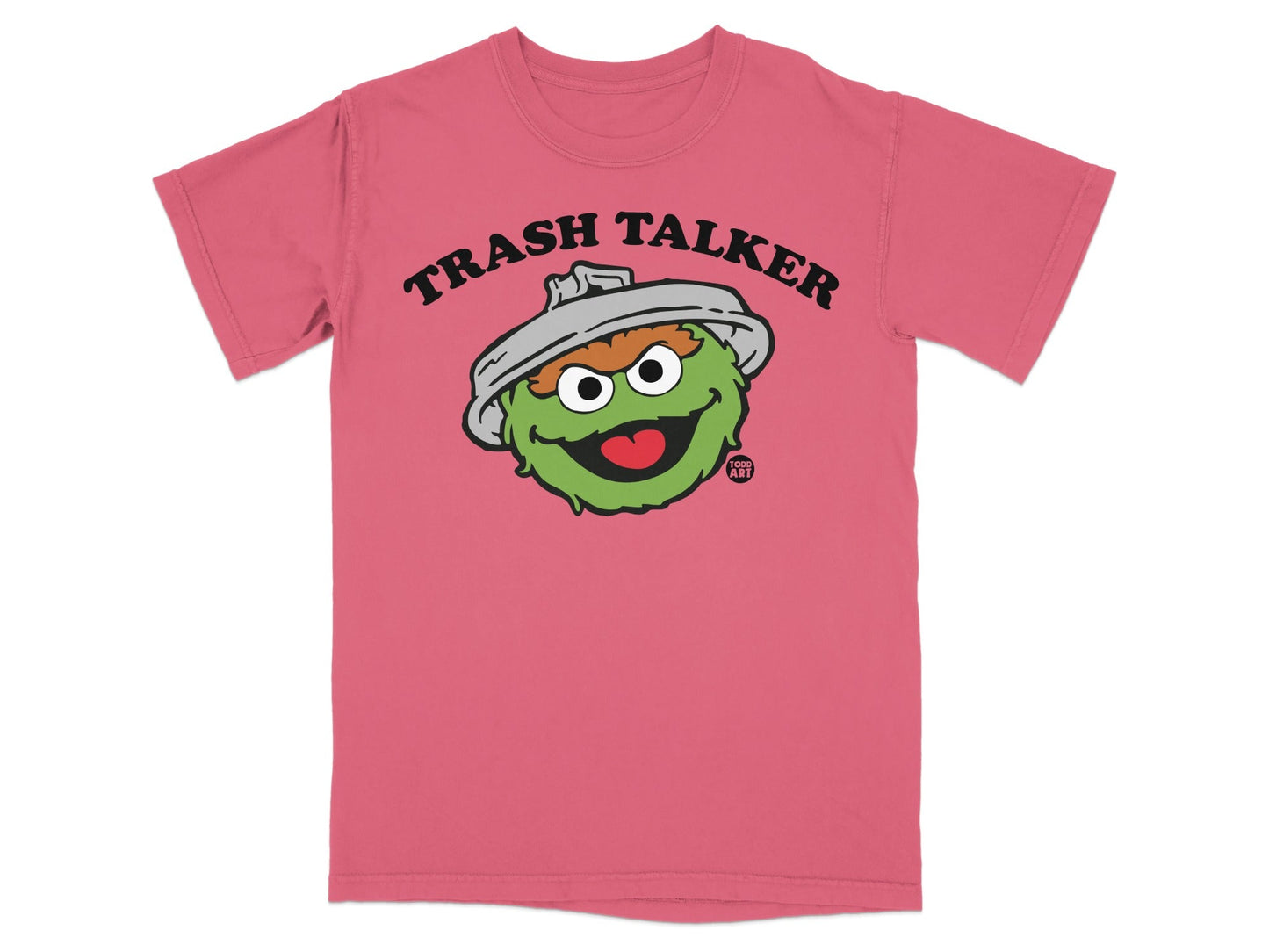 Pink t-shirt with Oscar the Grouch saying "TRASH TALKER".