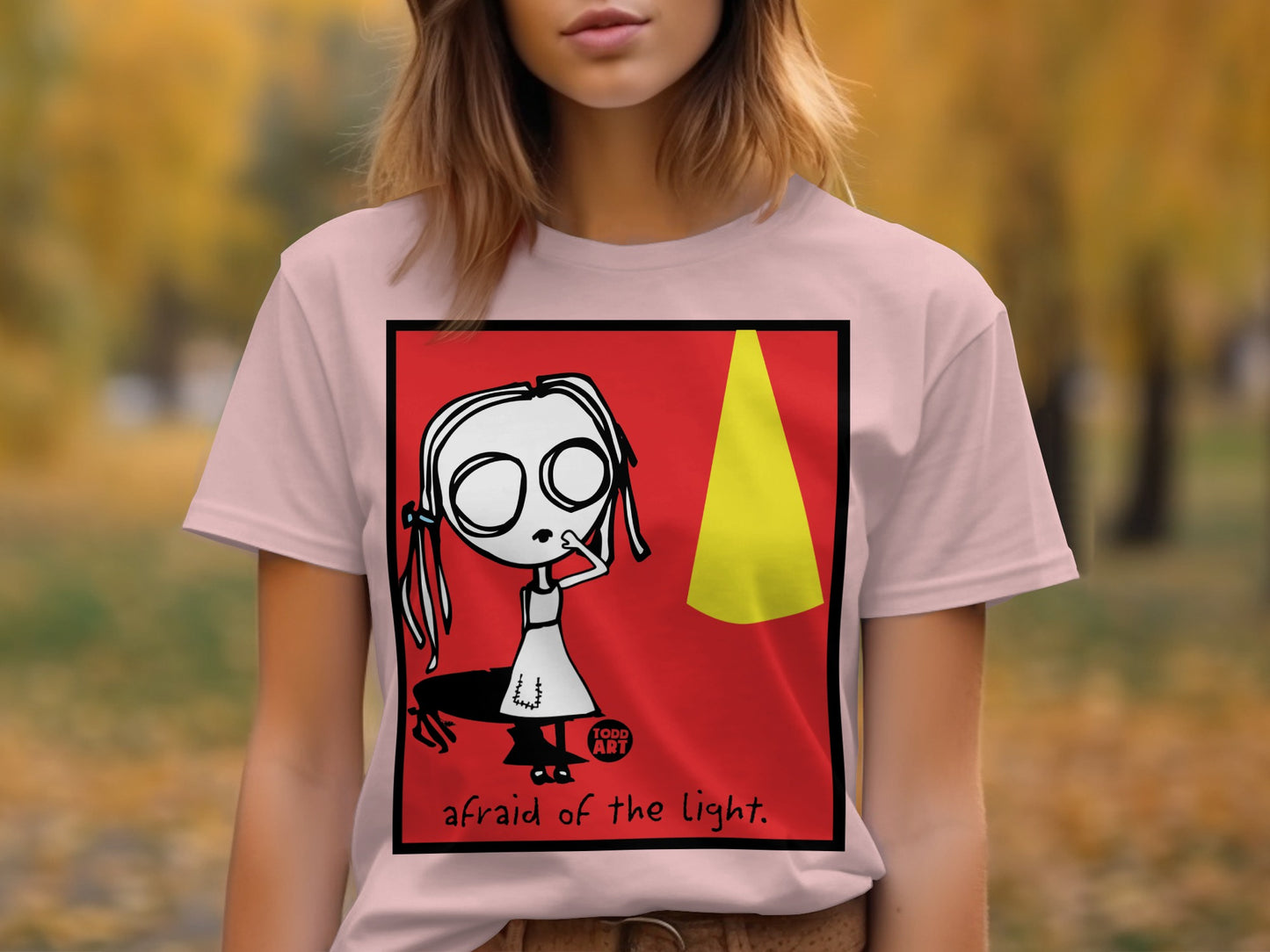 Afraid of the Light Cartoon Design Artwork T-Shirt