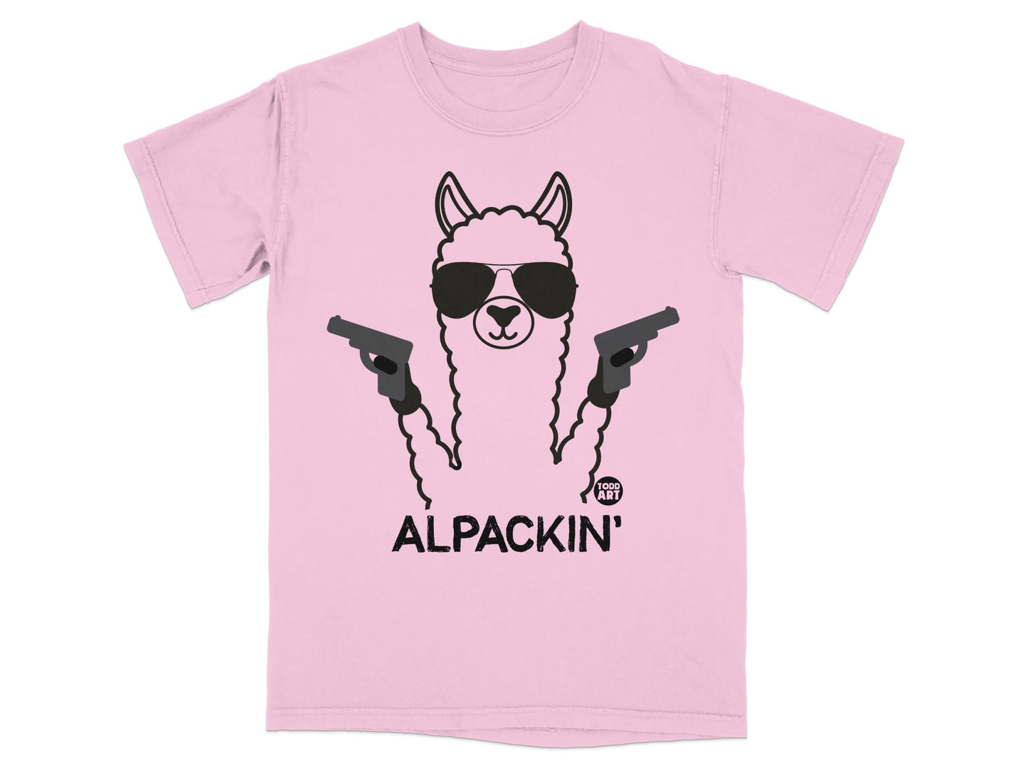 Funny Alpaca with Sunglasses and Guns Graphic T-Shirt