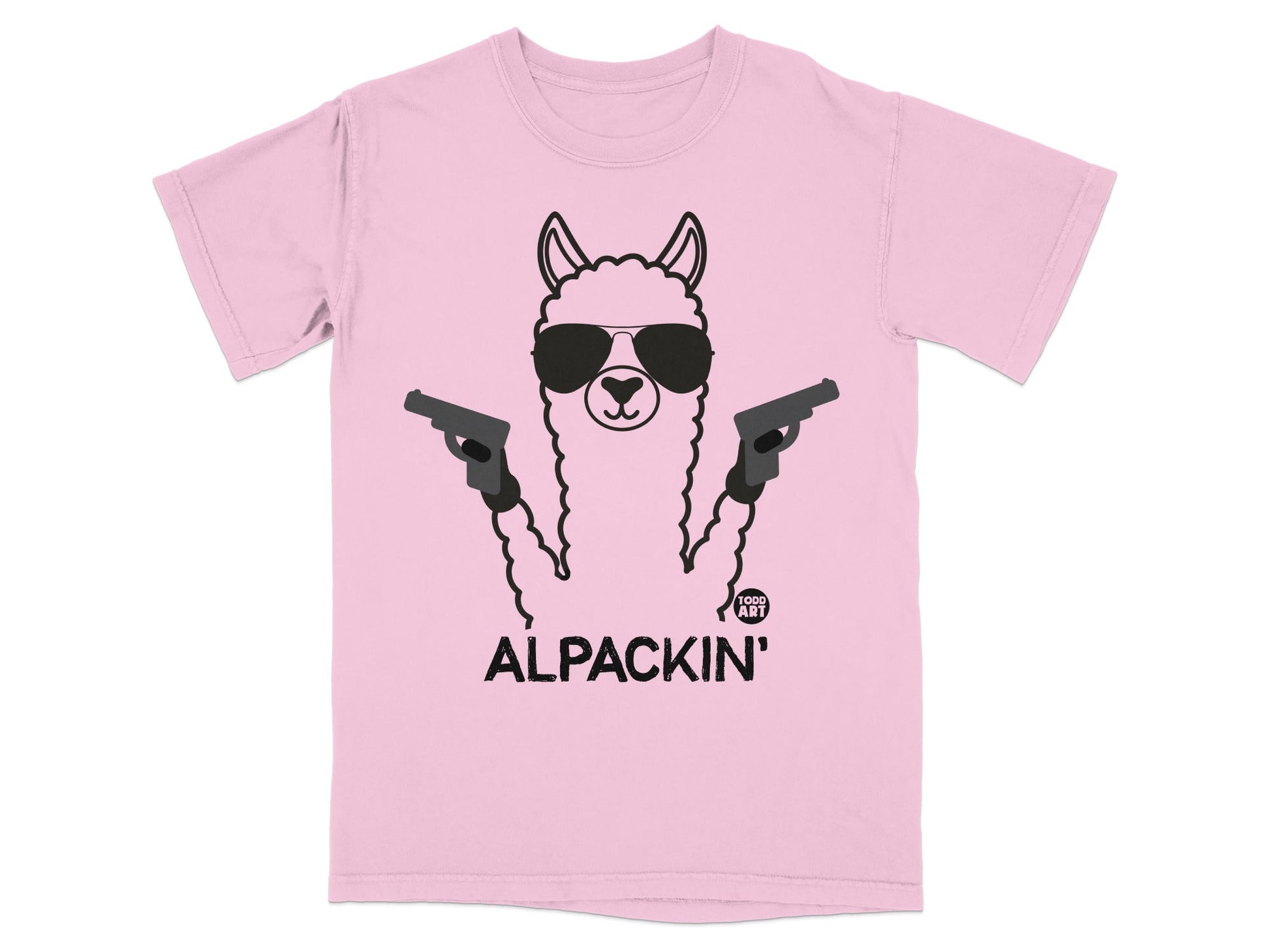 Funny Alpaca with Sunglasses and Guns Graphic T-Shirt