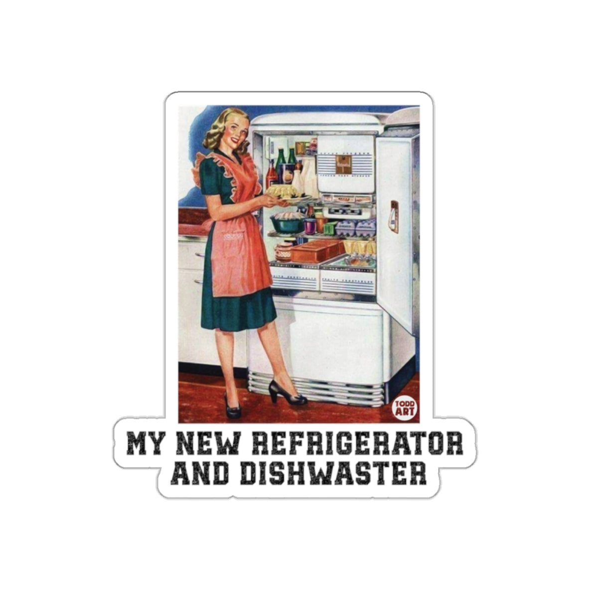 Retro Woman with Refrigerator and Dishwasher sticker