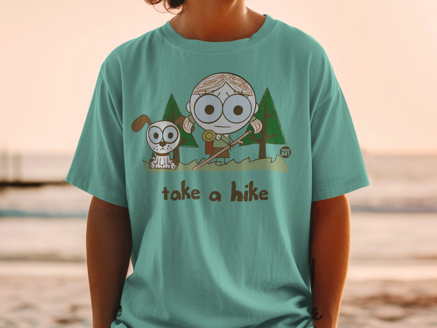 Cartoon Dog and Kid Take a Hike Graphic T-shirt Product
