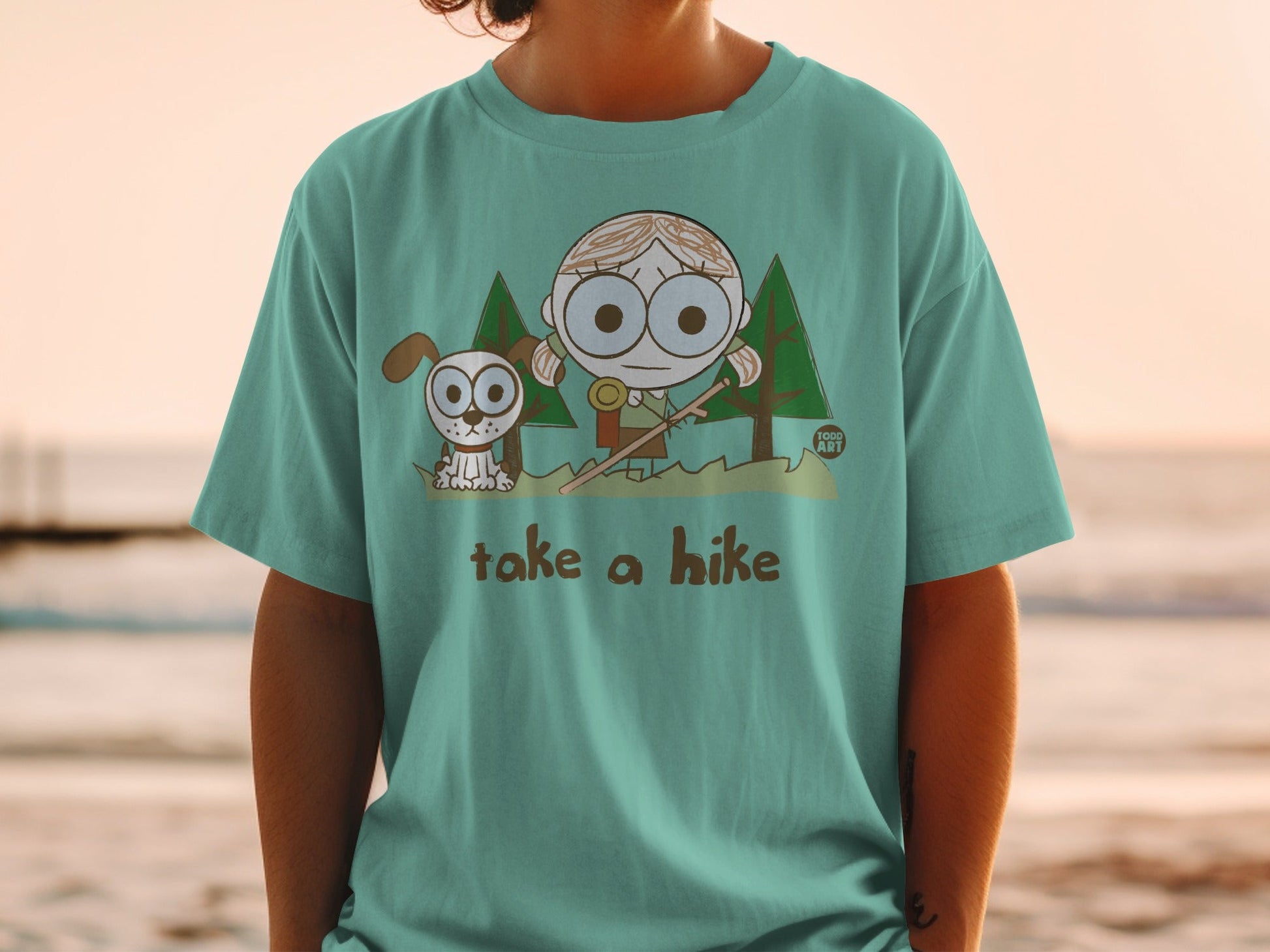 Cartoon Dog and Kid Take a Hike Graphic T-shirt Product