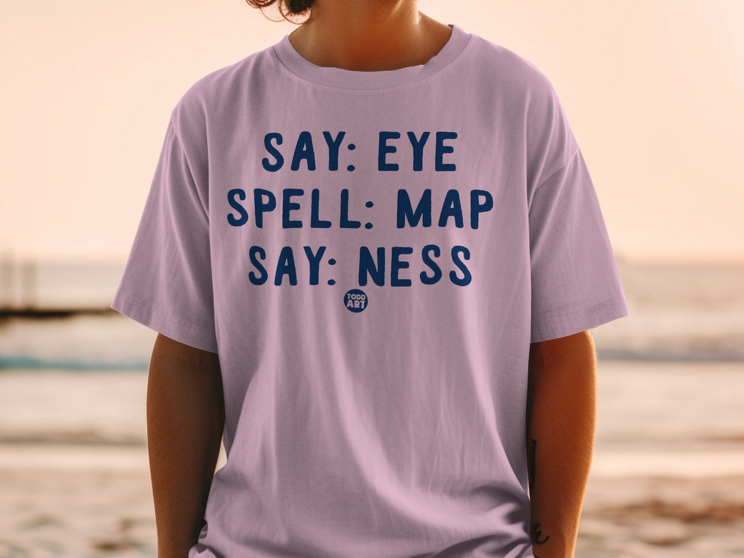 Say Eye Spell Map Say Ness Blue Text Print Shirt