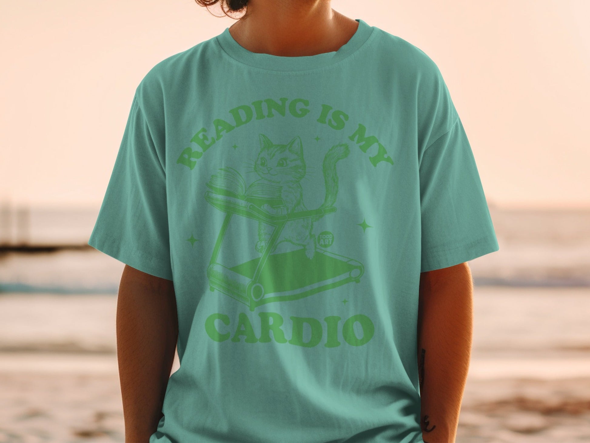 Reading Is My Cardio Cat Treadmill Graphic Tee