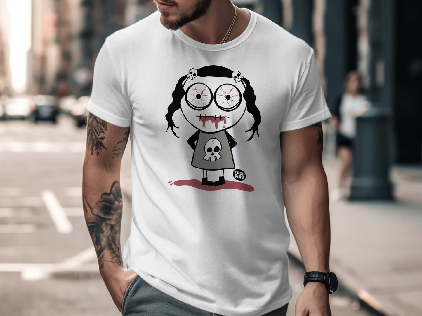 Creepy Doll Design T-Shirt for Unique Fashion Statement