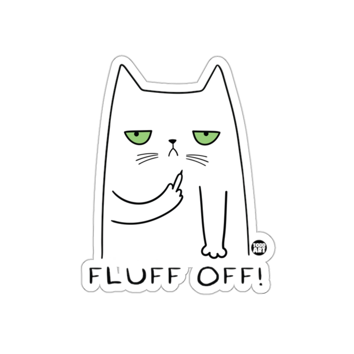 Fluff Off Cat with Green Eyes Funny Sticker