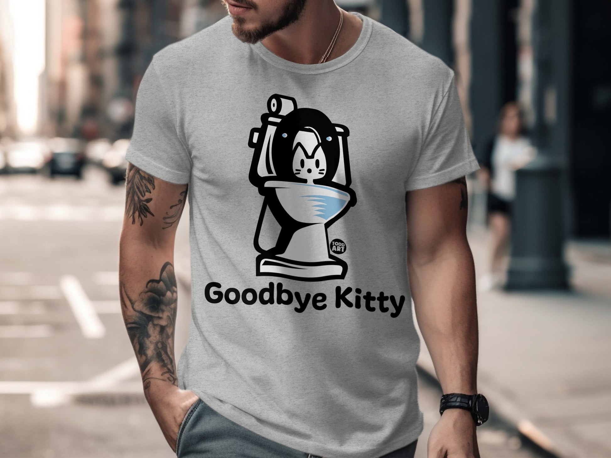 Funny Goodbye Kitty Cartoon Design T-shirt