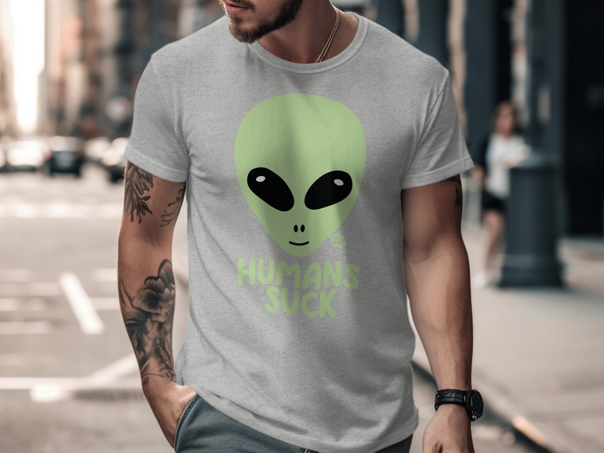 Alien Face Humans Suck Graphic Tee Shirt