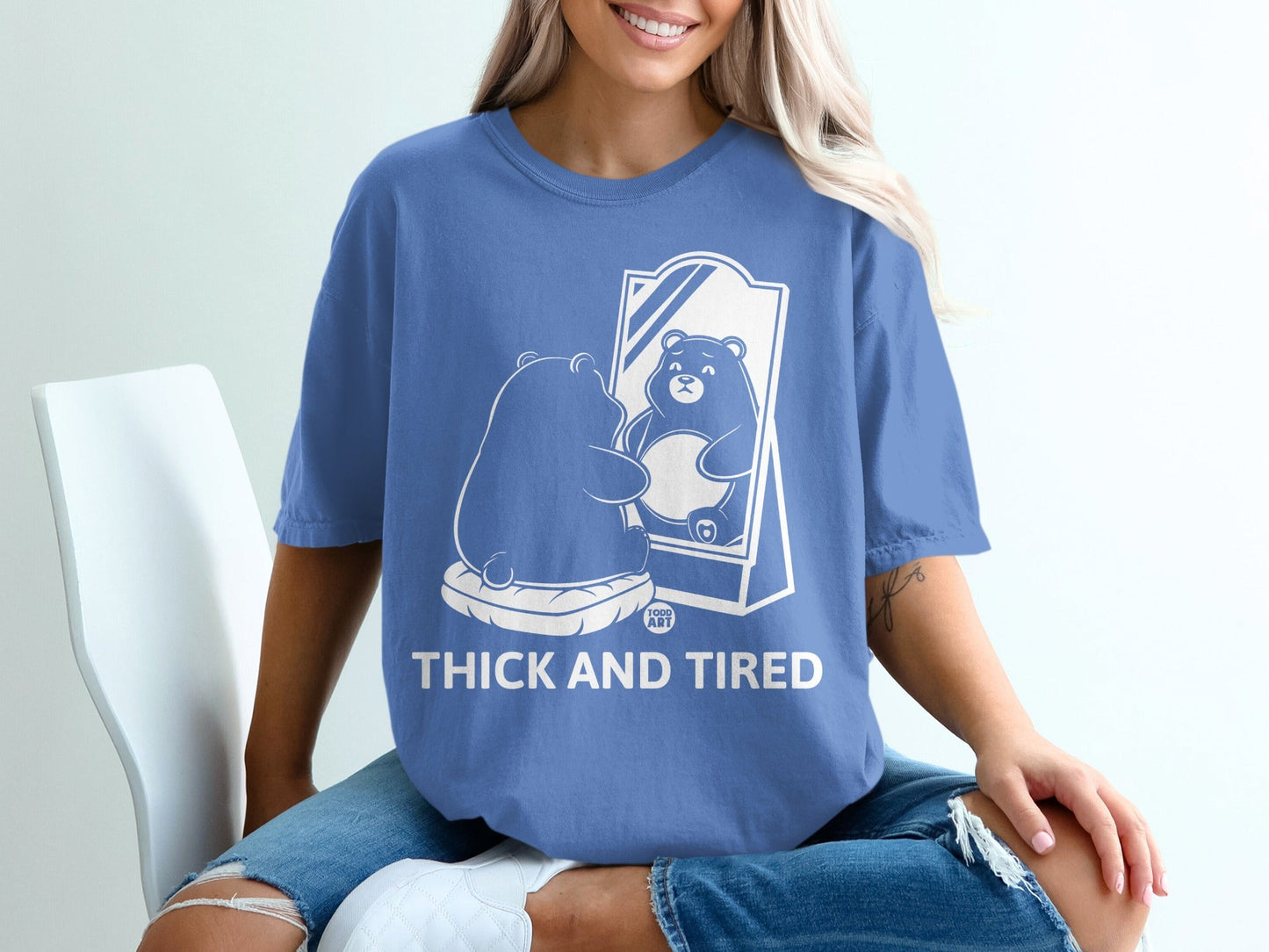 Thick and Tired Bear Design Graphic T-Shirt