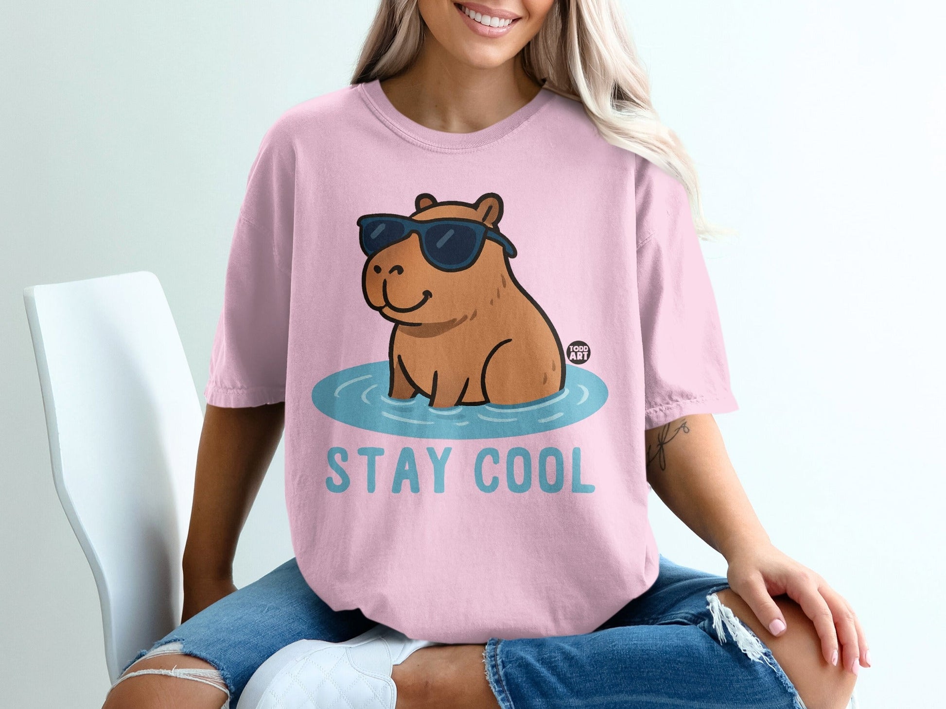 Stay Cool Hippo Graphic Tee Shirt for Summer Casual Wear