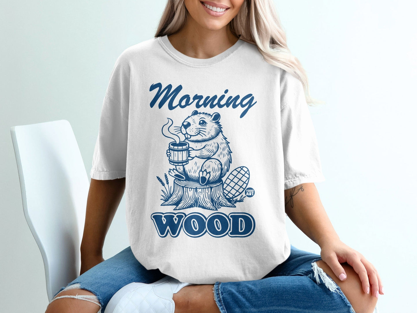 Morning Wood Beaver Drinking Coffee T-shirt