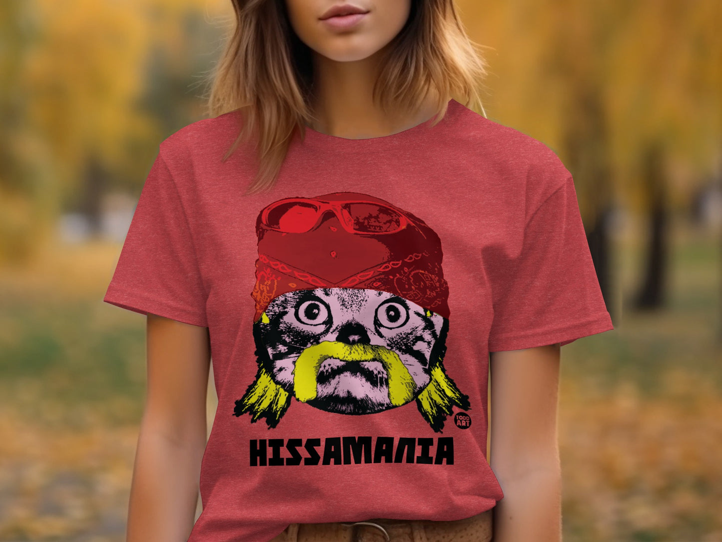 Hissamania Mustached Cat Funny Graphic T-Shirt