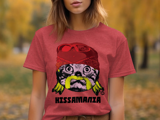 Hissamania Mustached Cat Funny Graphic T-Shirt
