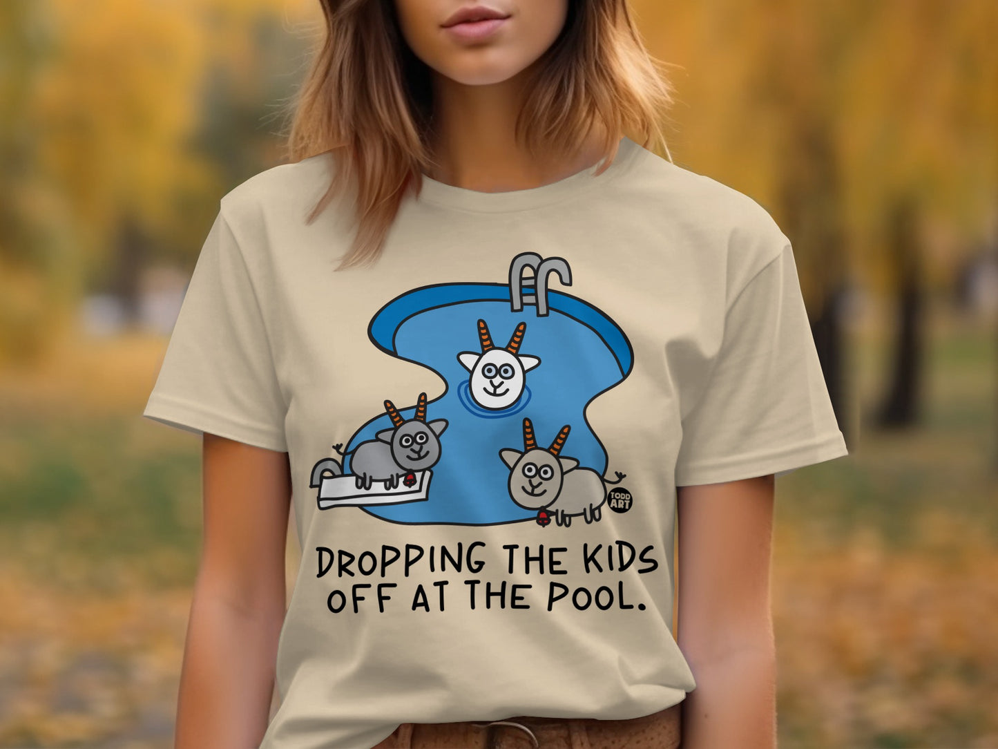 Funny Goat Dropping The Kids Off Pool Shirt