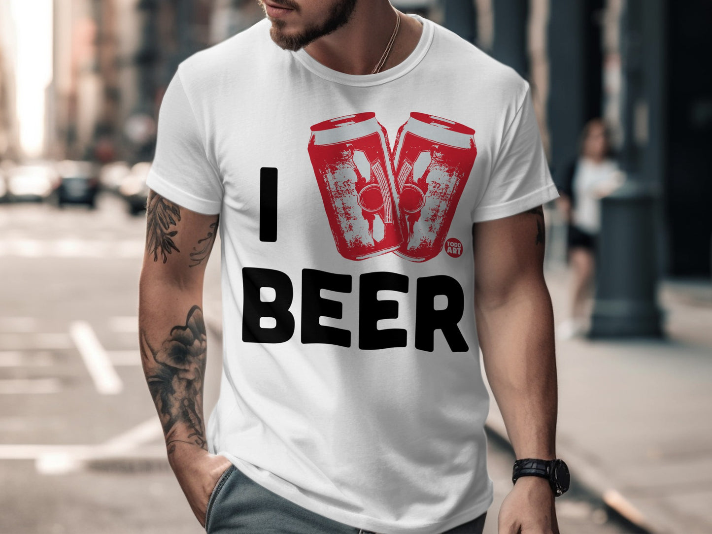 I Love Beer Design Graphic Print T-Shirt