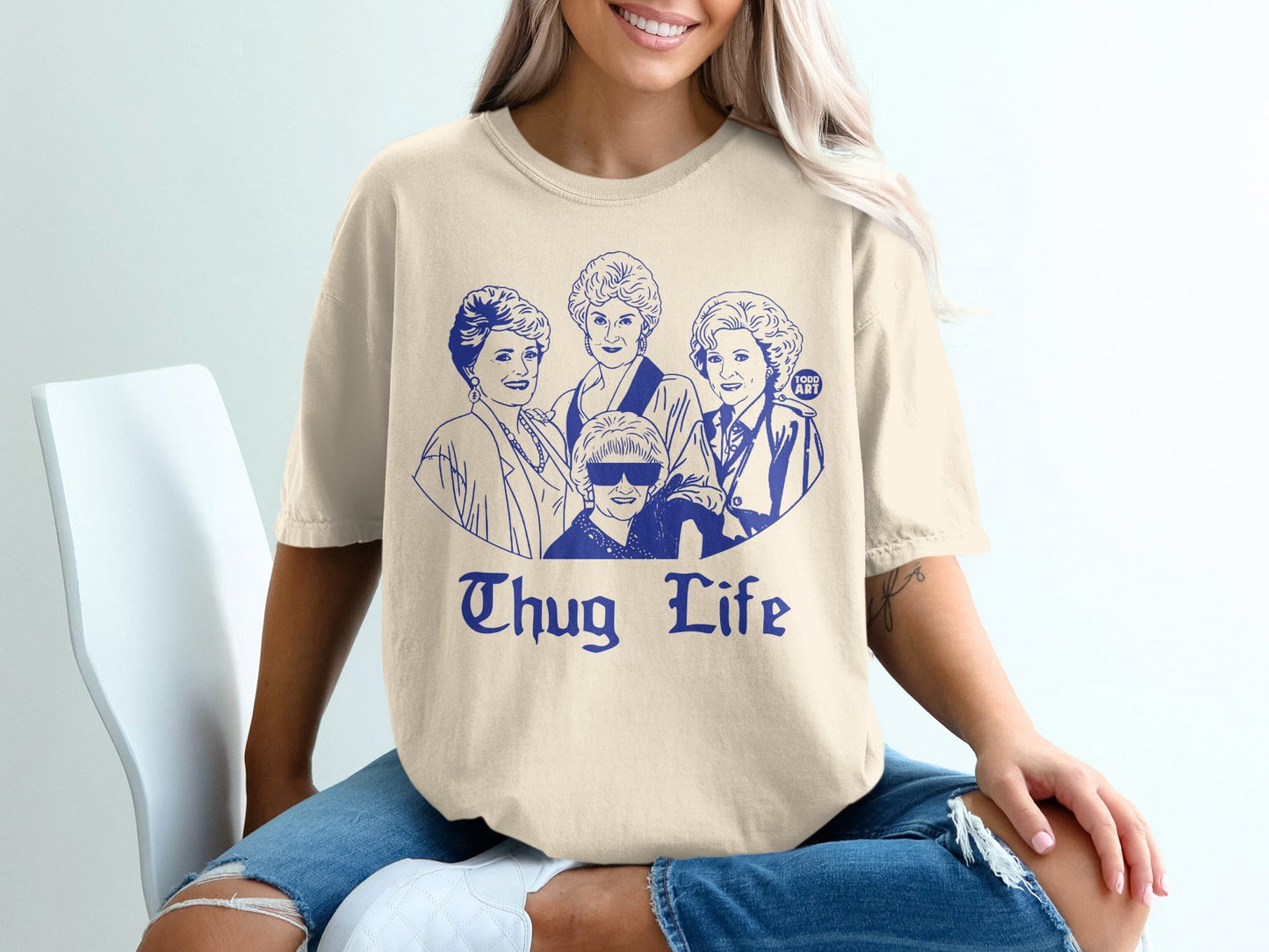 Golden Girls characters in blue outline with "Thug Life" text below.