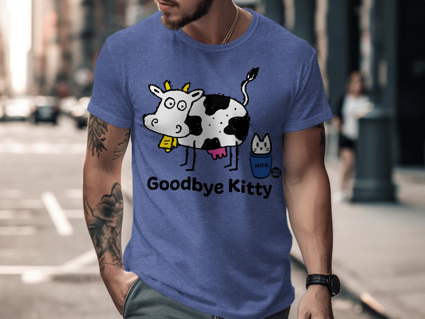 Goodbye Kitty Funny Cow and Cat Graphic T-shirt