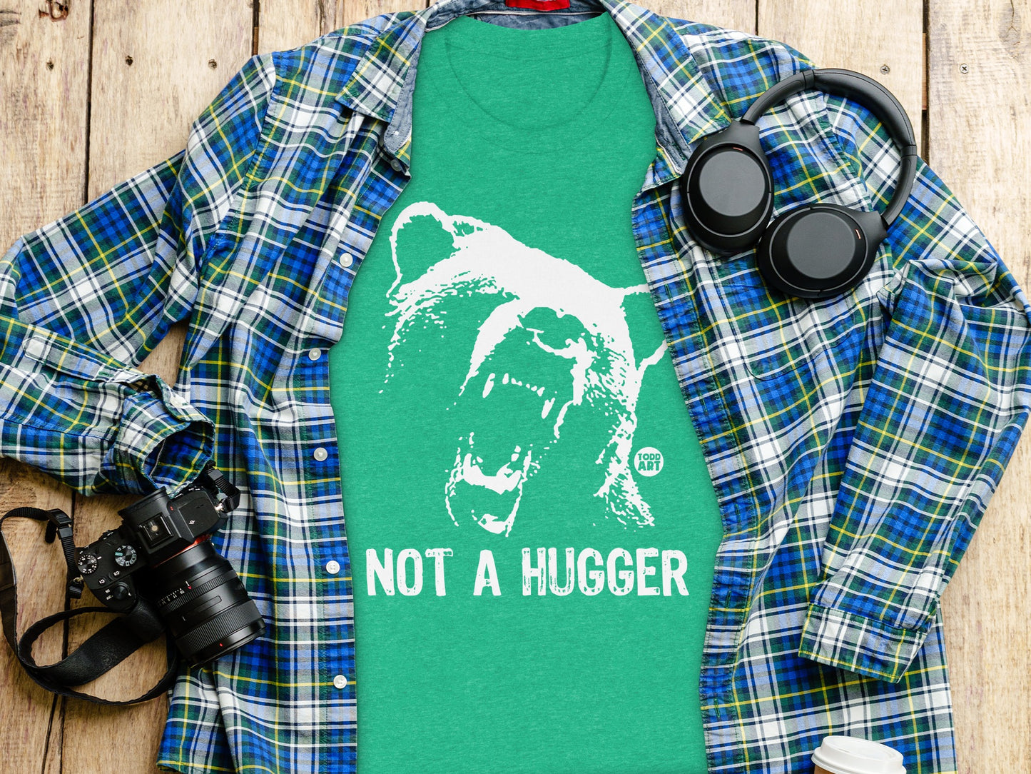 Not A Hugger Green Bear T-Shirt Graphic Top