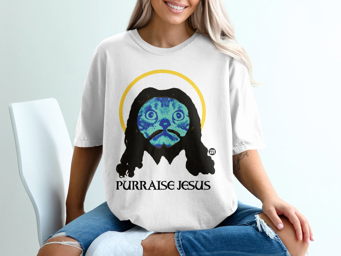 Purraise Jesus Cat Graphic Tee for Casual Wear